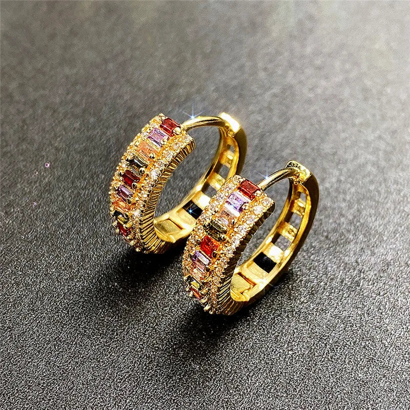 Pendientes de Aro de Oro 18K con Piedras Arcoíris